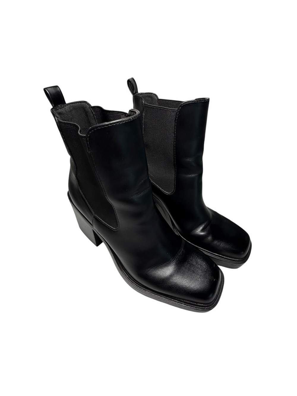 Pull & Bear Women's Black Leather Chelsea Booties Sz 38 (7.5)
